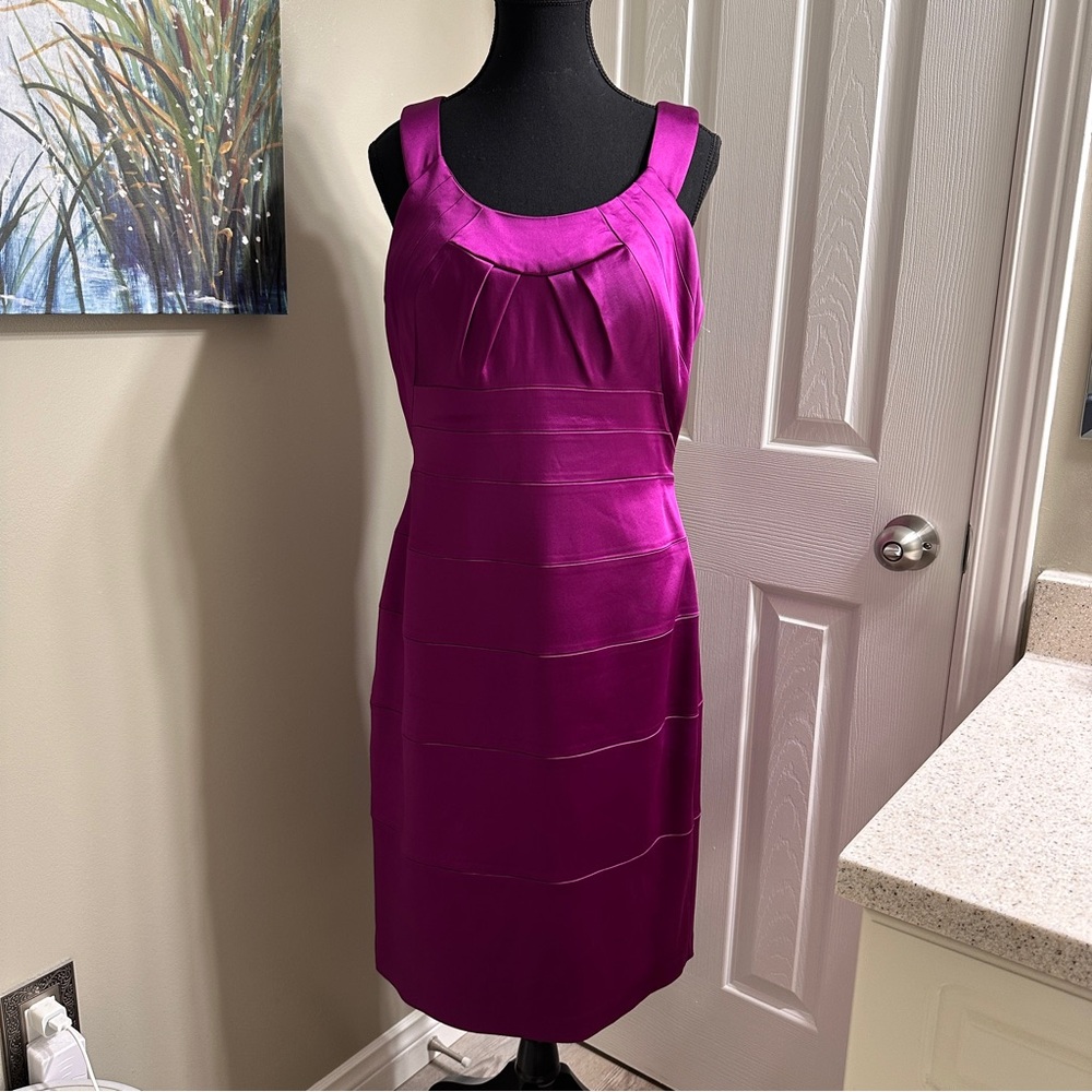 JAX Magenta Satin Sheath Dress | Size 12 | Elegant Cocktail Dress.